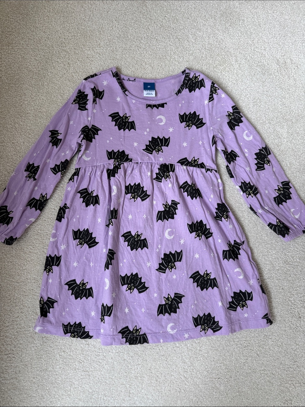 Old Navy Purple Bat-Print Long Sleeve Dress